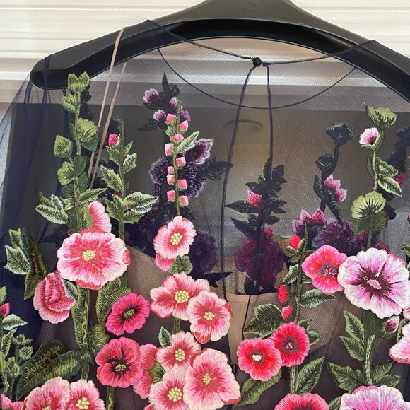 OSCAR De La RENTA  Hollyhocks Threadwork Tulle Long-Sleeve Gown Size 14  $4,990 - Picture 12 of 15